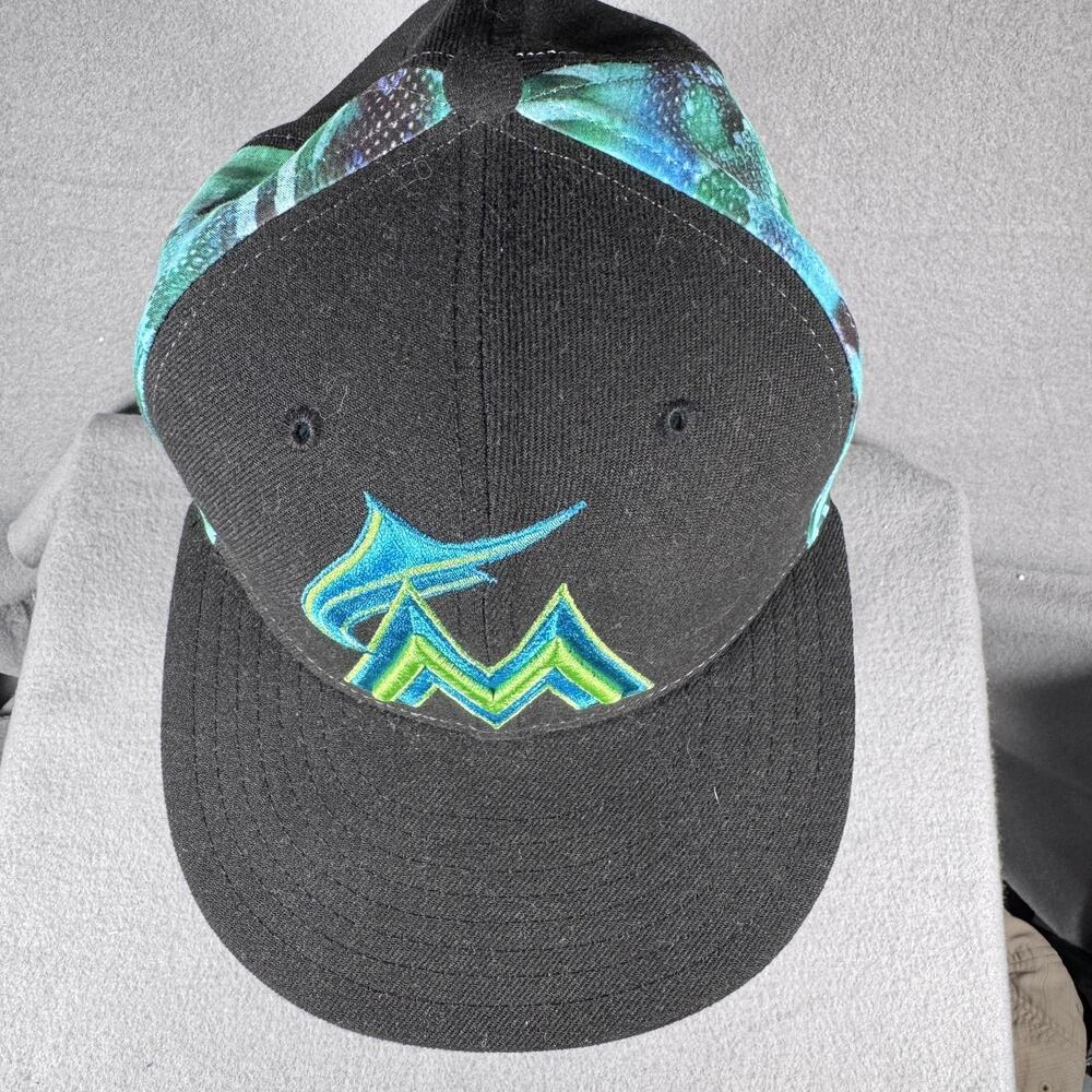 Miami Marlins Hat Cap Fitted Mens 7 Black Teal MLB Baseball 59FIFTY New Era